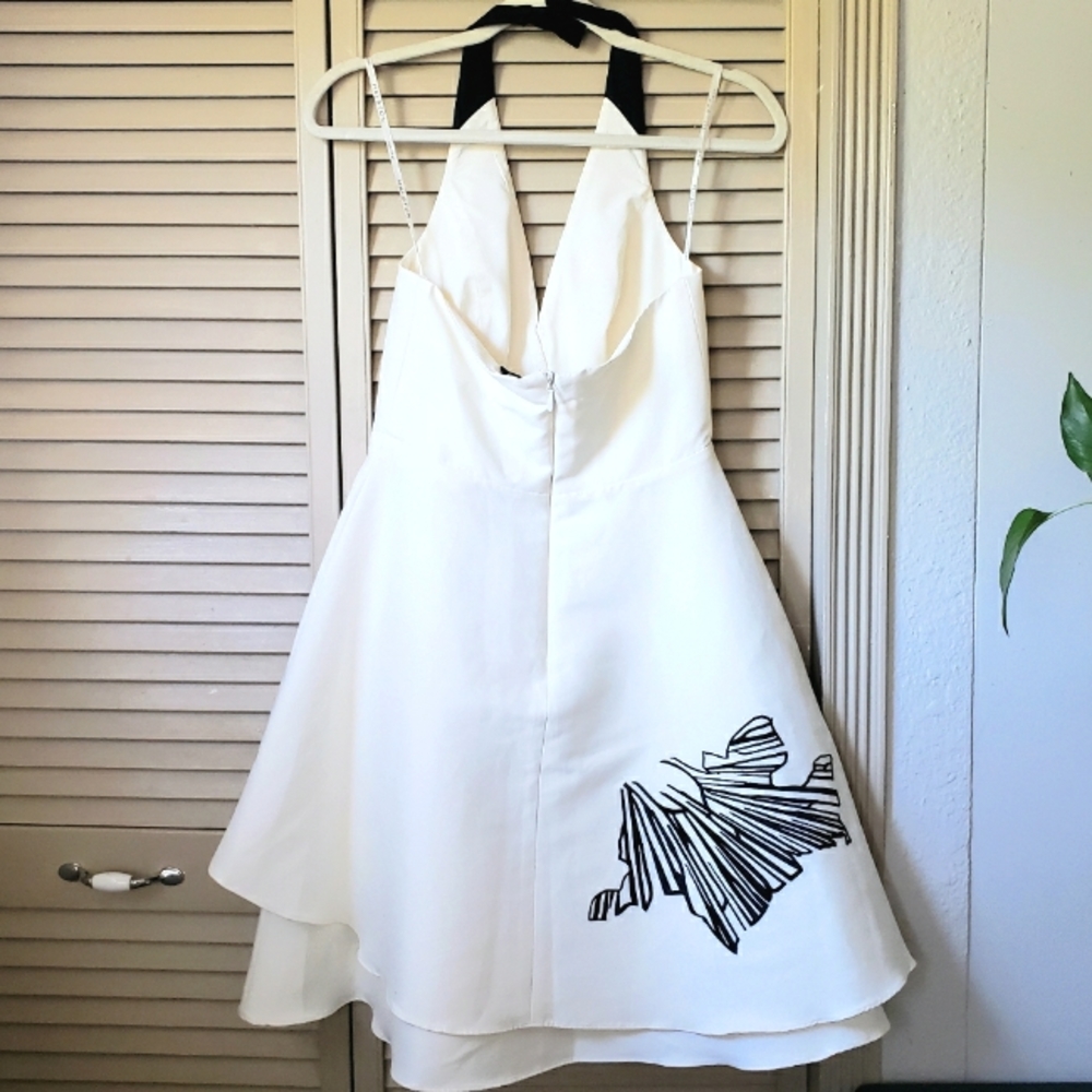 🌱 NWT Halston Heritage A-Line Printed Halter Mini Dress White Size XS/2 - Picture 4 of 12